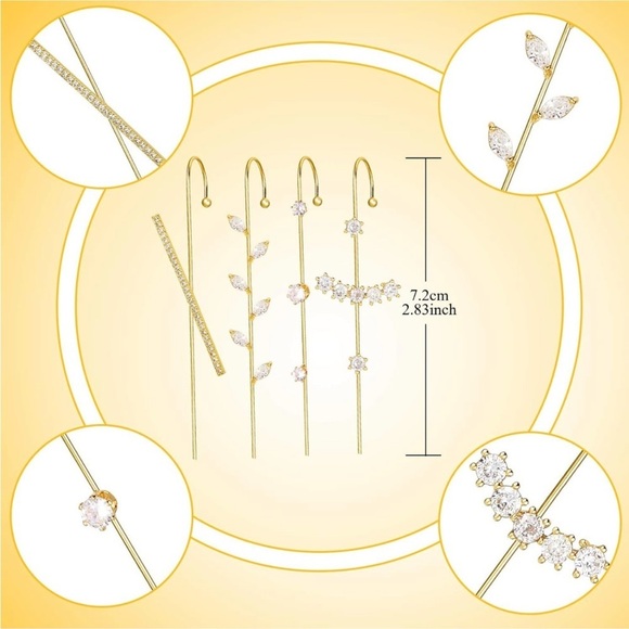 Gold and Silver Cuff Crawler Hook Earrings Set - Picture 3 of 16